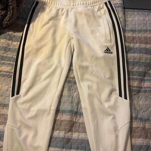 Adidas White and Black Sweatpants with Signature Stripes